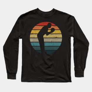 Bowling Silhouette On A Distressed Retro Sunset design Long Sleeve T-Shirt